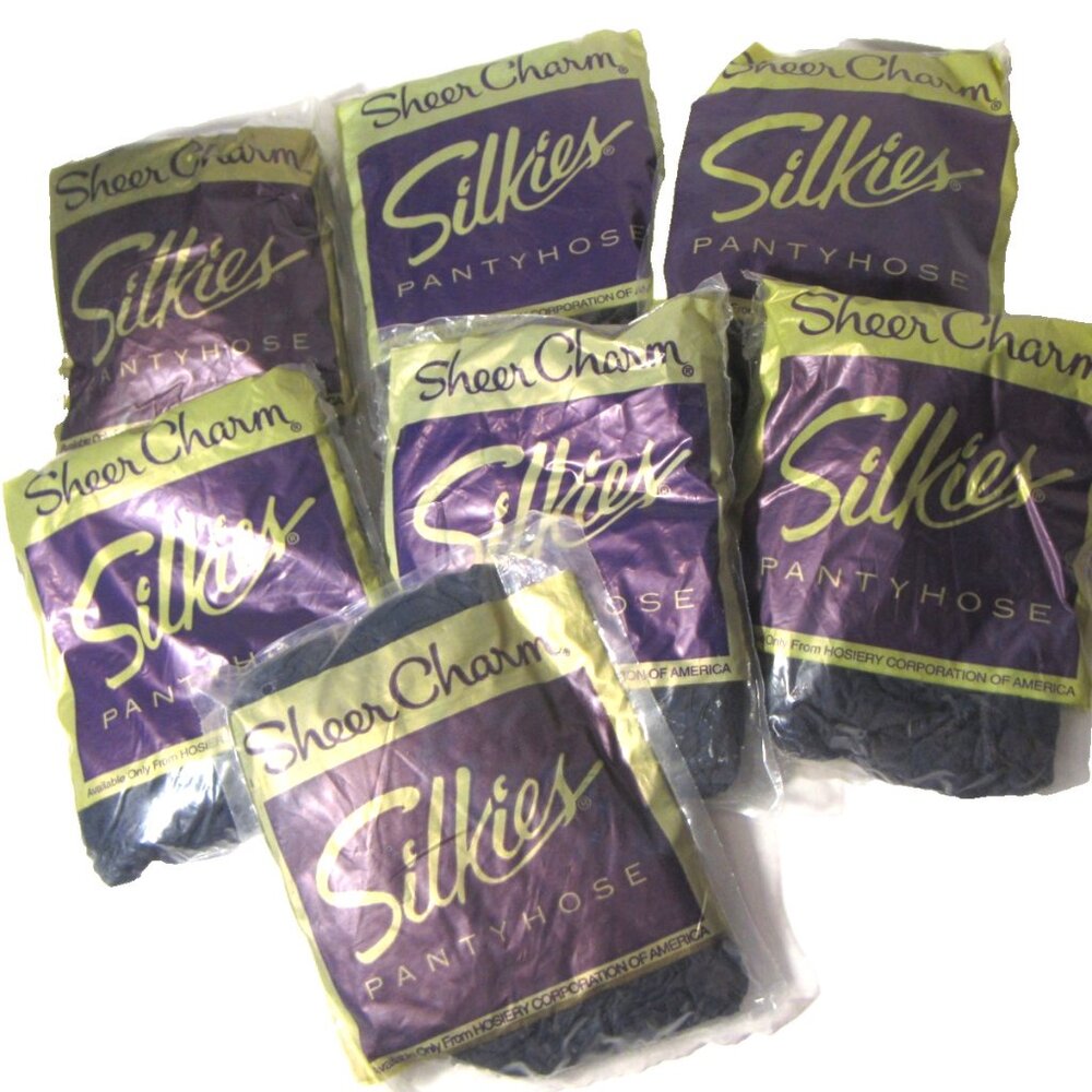 7 Pair Lot Silkies Sheer Charm Queen Q Navy 657 Pantyhose Hosiery Hose USA Made